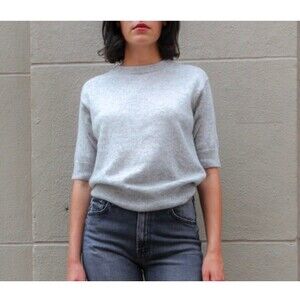 ALLUDE 1/2 SLEEVE CREW TOP GREY SIZE S